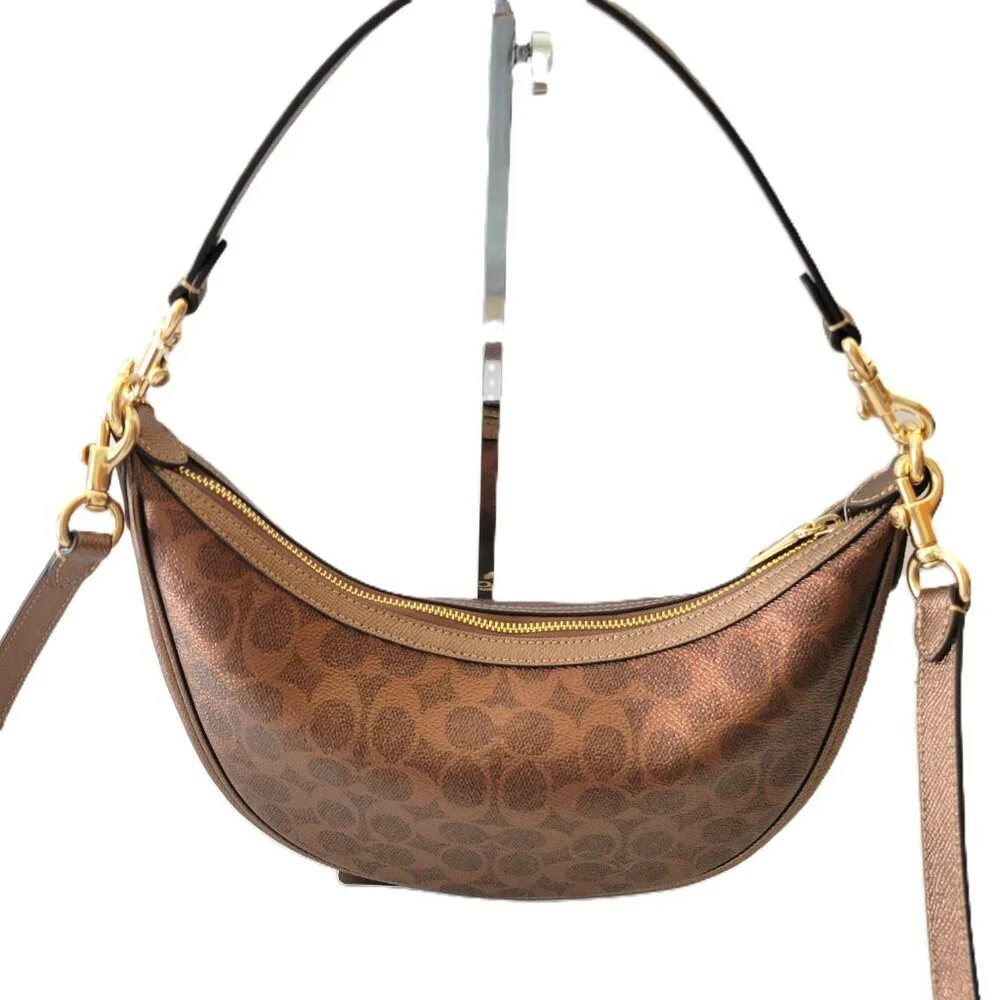 Coach CCL27 Metallic Signature Aria Shoulder Handbag Bag Brown Copper Crossbody - Picture 4 of 7